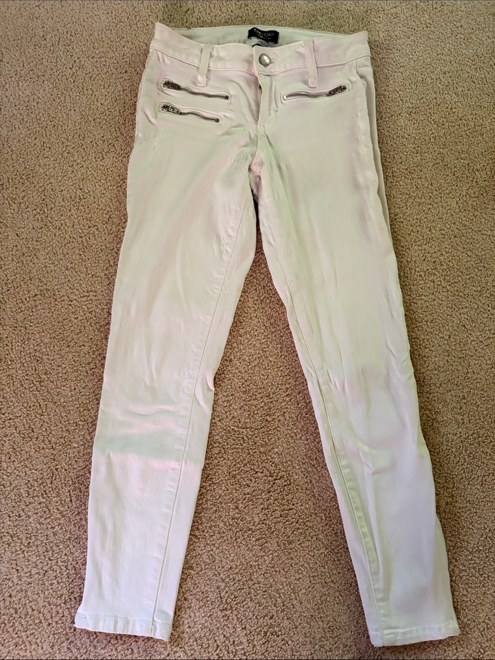 Bebe White Denim Pants with zipper pockets